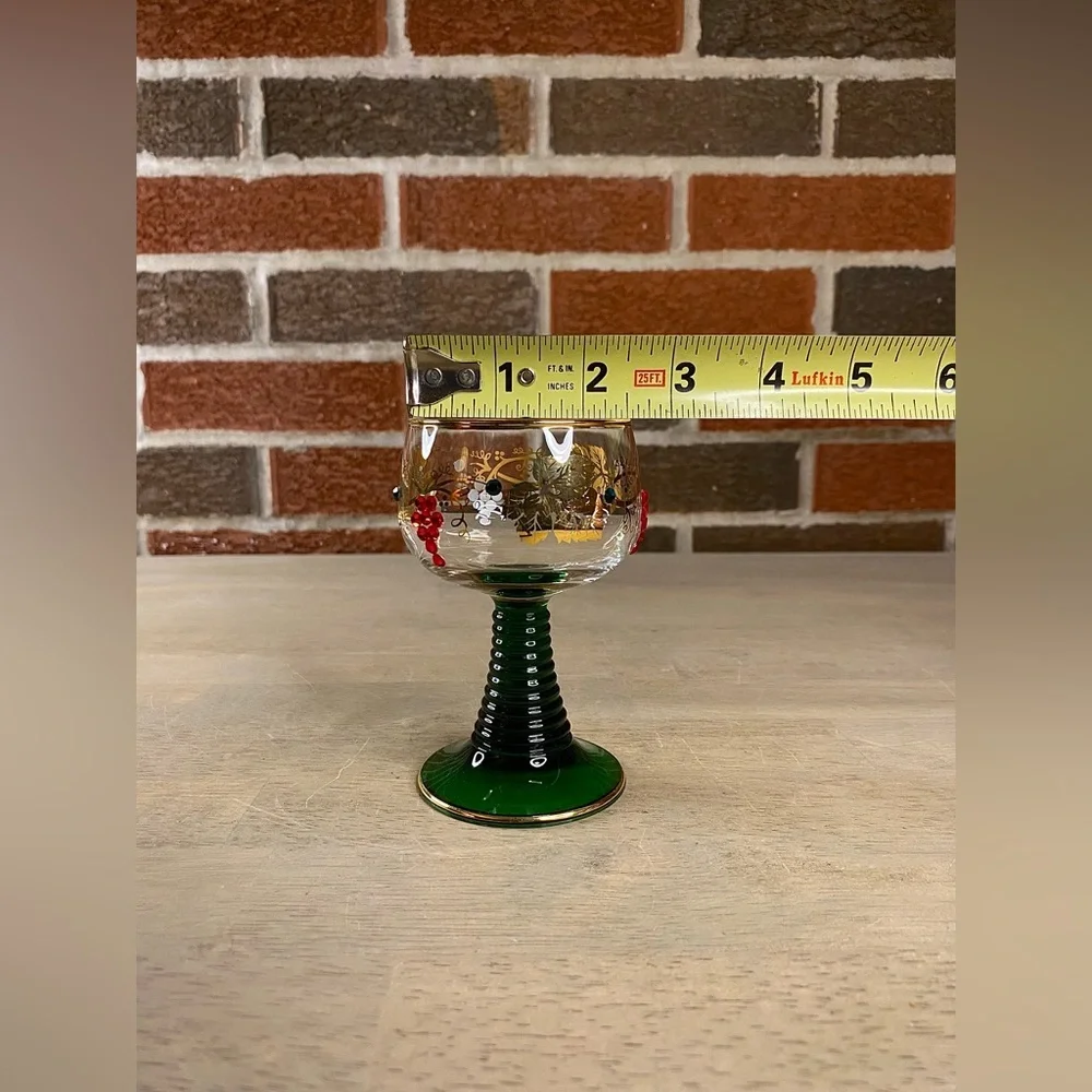 Bockling Roemer Germany Goblet‎ Gold Inlay Green Stem Vintage